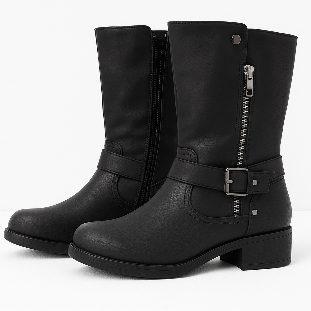 Global Win Black Combat Boots with Buckle